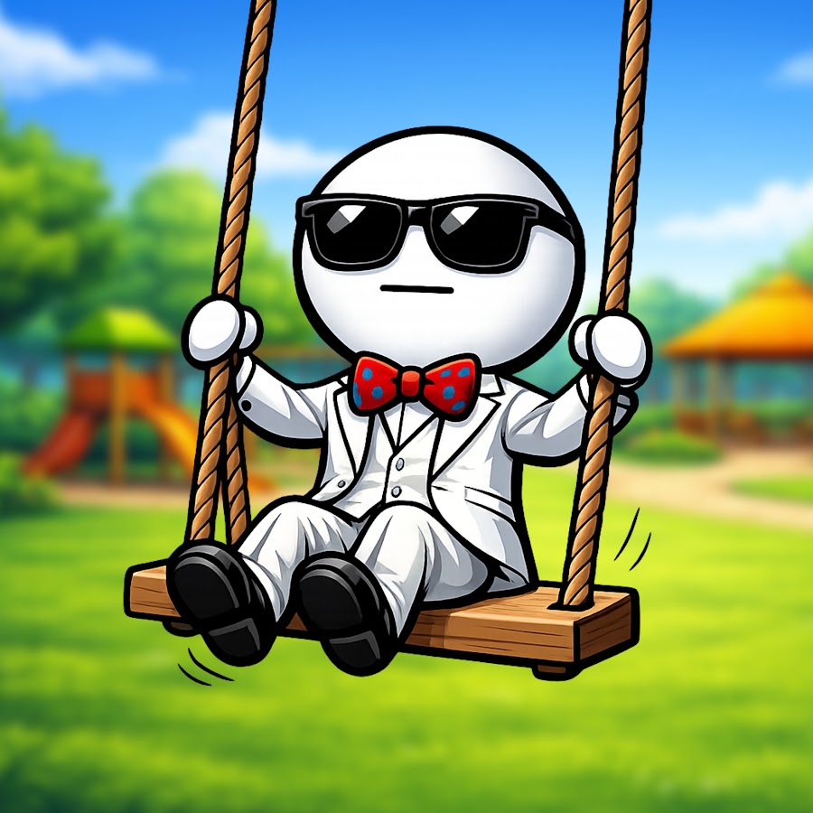 The Park Gentlemen mascot: a round-headed gentleman in a white suit, sunglasses and red bow tie, sitting on a playground swing
